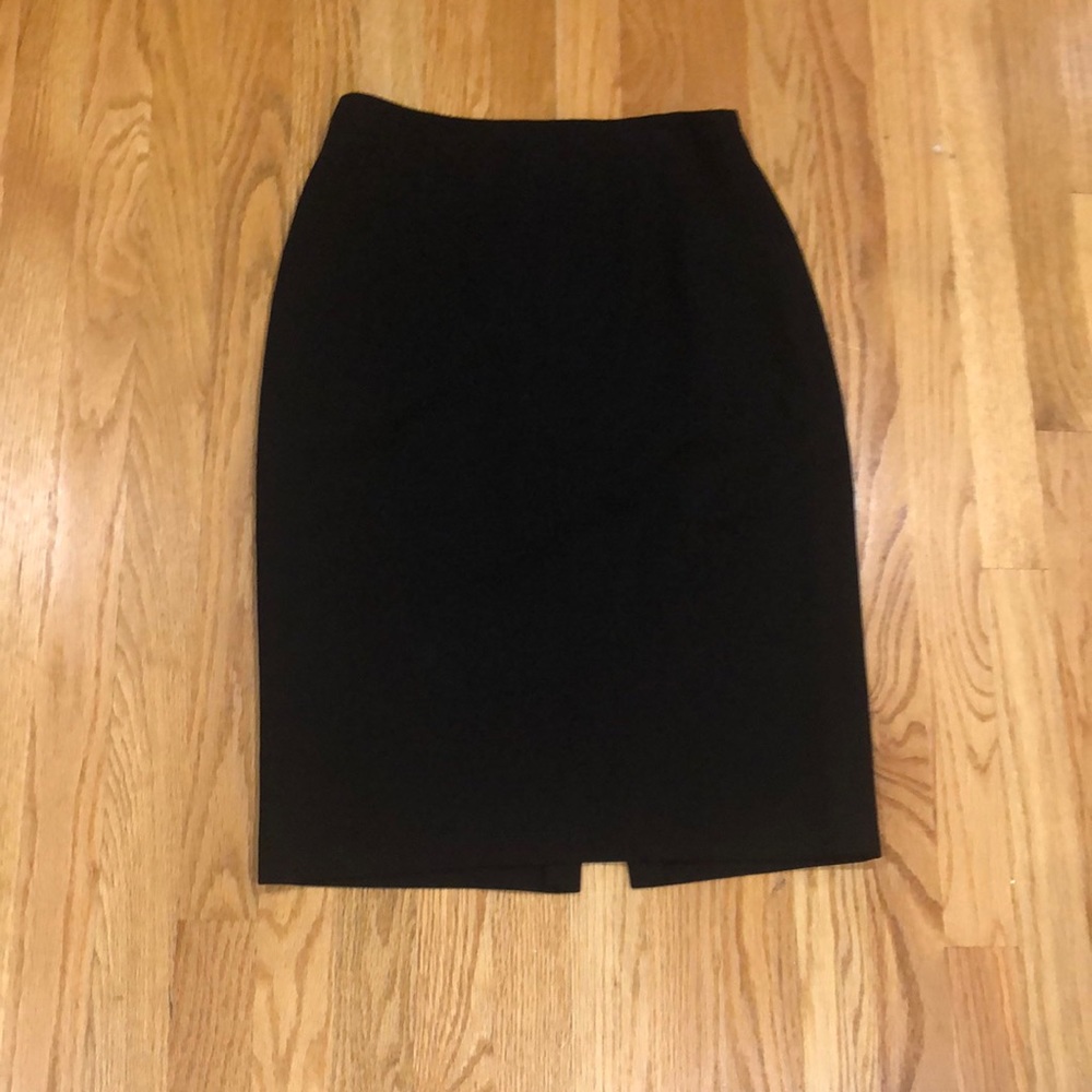 Black Mid Length Wool Pencil Skirt